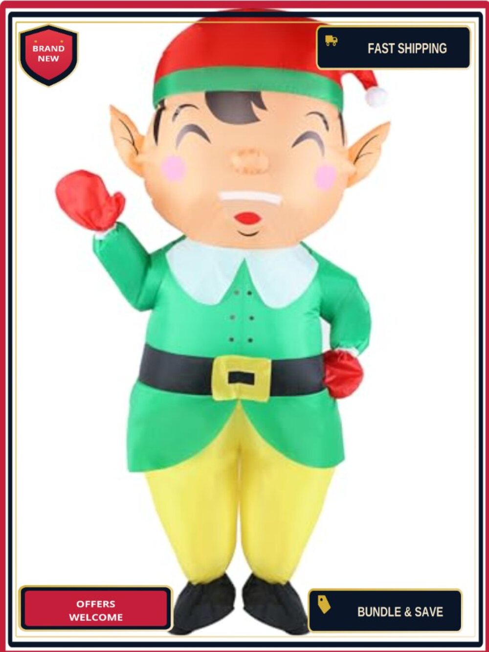 Adult Christmas Elf Inflatable Costume Blow Up Suit Holiday Party Cosplay